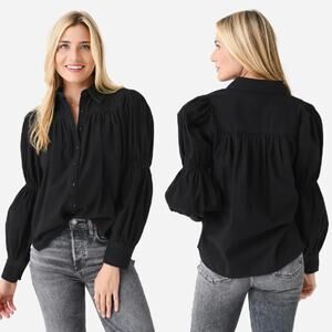 NEW Cleobella Button Down Cotton Blakely Blouse Charcoal Black Size: Medium